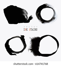 Set of ink stains. hand drawn black blots design elements. Set of abstract ink spots.