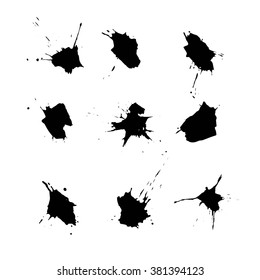 Set of ink stains on a white background. Brush strokes. Vector illustration