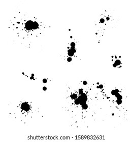 Set of ink stains and splashes. Abstract grunge texture. Black and white.