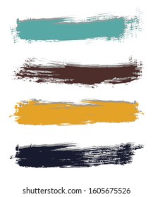 Set of ink stains and strips, drawn by hand. Drawing with a brush, sponge, textile. Gouache. Colorful vector watercolor brush strokes paint black background.
