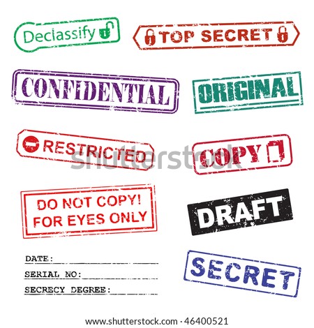 Set of ink stamps for a secret documents