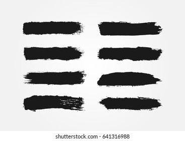 Ensemble de traits d'encre. Huit frottis noirs isolés. Grunge. Lignes dessinées à la main avec des pinceaux.Illustration vectorielle.