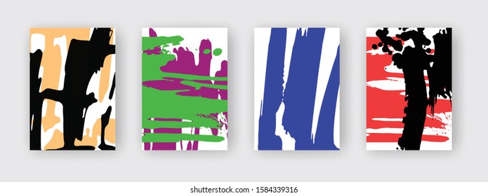 Set of ink style artistic creative universal cards. Hand Drawn abstracr color textures. Design for poster, card, invitation, placard, brochure, flyer. Vector illustration.