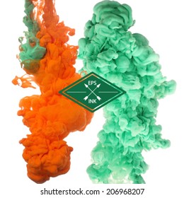 Set of ink swirling in water. Vector.Isolated cloud of red and green ink on white. Template design for banner. Paint in water on white background. Splashes of paint. Texture of ink, paint in water