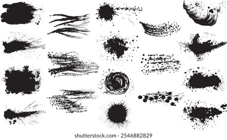 Set of ink textures. sea spray. brush stroke illustrations.