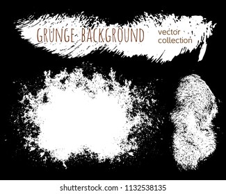 Set of ink vector stains. Grunge brush collection isolated on black