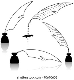 Set Inkwell and feather for education concept.