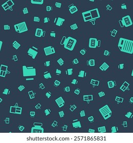 Set Inkwell, Identification badge, Document folder and File document on seamless pattern. Vector