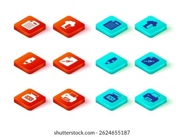 Set Inkwell, Printer, Marker pen, Note paper with push button, Cloud database and File document icon. Vector