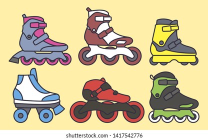 Set of Inline Roller Skates colored icons. Vector illustration