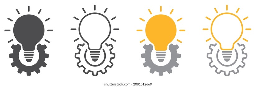 Set of innovation icons. Lightbulb with gear wheel. Digital disruption collection. Vector innovation.