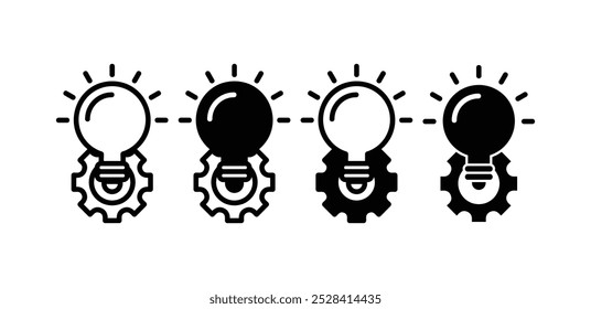 conjunto de lâmpada de luz inovadora com ícone de engrenagem cog símbolo símbolo vetor design simples plano preto branco coleção de ilustração isolada
