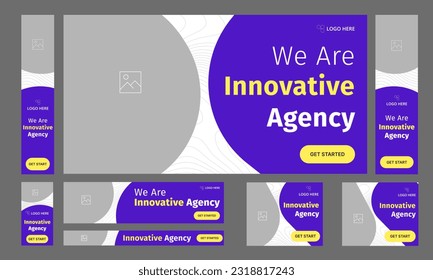 Set of innovative agency web banner template design for social media posts, digital agency web banner template, customizable vector eps 10 file format