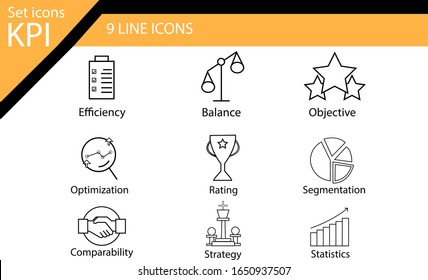 Set von innovativen Symbolen für KPI. Set von KPI-Technologien, Vektorsymbole für Web-Design auf weißem Hintergrund.