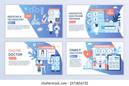 Set of Innovative Medicine Creative Website Templates, modern flat design vector illustration, for graphic and web design