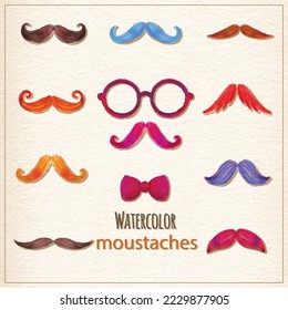 set of innovative watercolor mustache barber emblems. mustache logo and icons vector illustration 