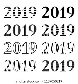 Set of inscription 2019 in different variations isolated on white background. Happy New Year. Vector illustration