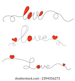 set of inscription love line drawing on a white background vector