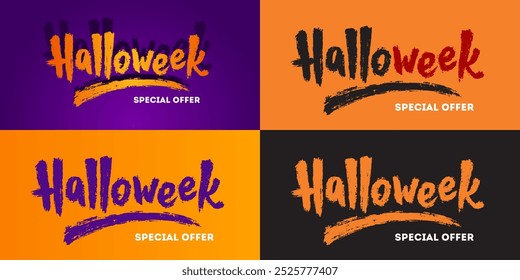 Set of inscriptions Halloweek in different styles for discounts and offers during Halloween. Vector illustration