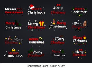 Set of inscriptions, quotes, emblems, signs for a postcard banner isolated on a black background. Lettering for New Year and Christmas. Vector illustration