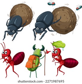 Set of insect cartoon character illustration