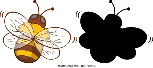Set of insect cartoon character and its silhouette on white background illustration