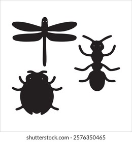 set of insect icon silhouette vector clipart.