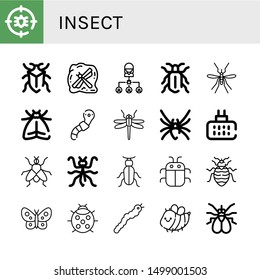 Set of insect icons such as Anti bug, Bug, Insect, Beetle, Mosquito, Moth, Worm, Dragonfly, Black widow, Mosquito repellent, Fly, Mantis, Bed bug, Butterfly, Ladybug , insect