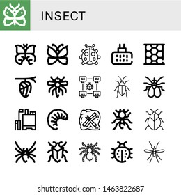 Set of insect icons such as Butterfly, Ladybug, Mosquito repellent, Honeycomb, Cocoon, Mosquito, Bug, Cockroach, Fly, Pesticide, Larva, Insect, Pheidole, Stink bug, Black widow , insect