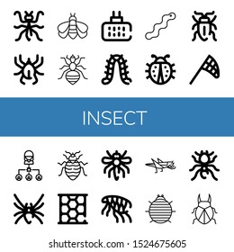 Set of insect icons. Such as Mantis, Acari, Bumblebee, Louse, Mosquito repellent, Caterpillar, Worm, Ladybug, Sap beetle, Butterfly net, Bug, Black widow, Bed bug , insect icons