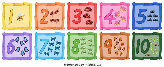 Set of insect number banner illustration