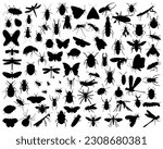 Set of Insect Silhouette Bundle, Dragonfly, bee, butterfly, ant, spider, bug