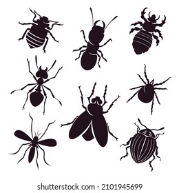 set of insect silhouettes vector illustration
