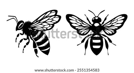 set of insects, Set of Bee Silhouette Art Vector Illustration, Africanized bee (killer bee) silhouette,  vector Bundle, silhouette vector black on white background, bee silhouette.
