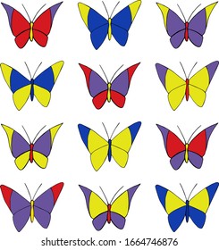 Está decorado con insectos con grandes alas curvas. Hermosas mariposas multicolores. Estilo Doodle. Dibujo manual. Patrón para tela, embalaje y papel pintado.
