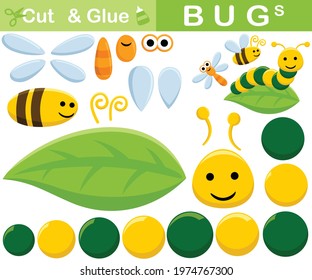 Set of insects cartoon. Education paper game for children. Cutout and gluing. Vector cartoon illustration