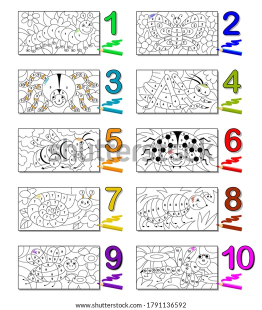 Set Insects Coloring Book Math Education Stok Vektör
