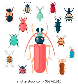 Set of insects flat style design icons on a white background. Vector illustration.