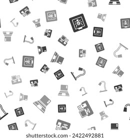 Set Insects in a frame, Monitor with keyboard, Table lamp and Laptop on seamless pattern. Vector