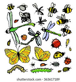 Set insects handmade. Vector