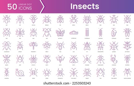 Set of insects icons. Gradient style icon bundle. Vector Illustration