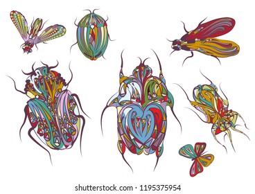 set of insects isolated on white background