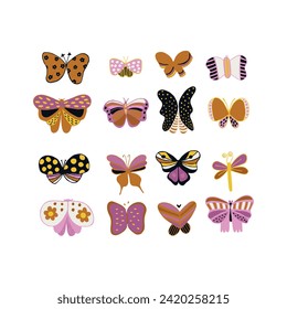 Set insects neutral colors. Set of stickers. Perfect for wallpapers, gift paper, greeting cards, fabrics, textiles, web designs. All objects are separated. Vector illustration.