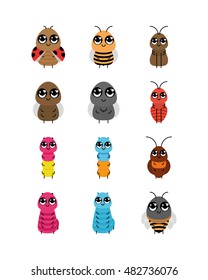 Set of insects on white background, Vector illustration