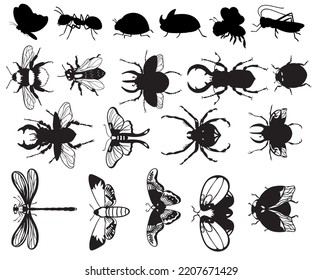 Set of insects shapes vector image different types of insects image vector with white background used as a logo or icon 