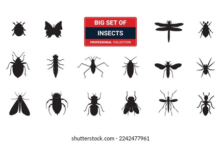 Set of insects silhouette, 3d illustration