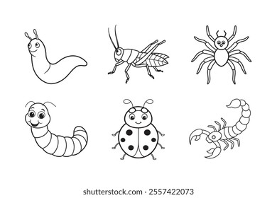 set of insects silhouette vector art illustration