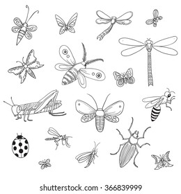 Set of insects. Vector illustration. 