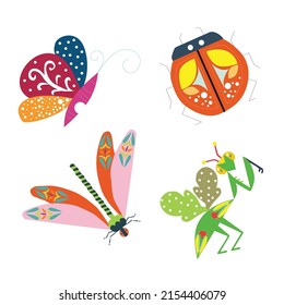 Set of Insects Vector Illustration Butterfly Bug