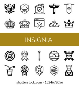 Set of insignia icons. Such as Eagle, Crown, Shield, Scepter, Fleur de lis, Beer pong, Badge, Sceptre, King , insignia icons
